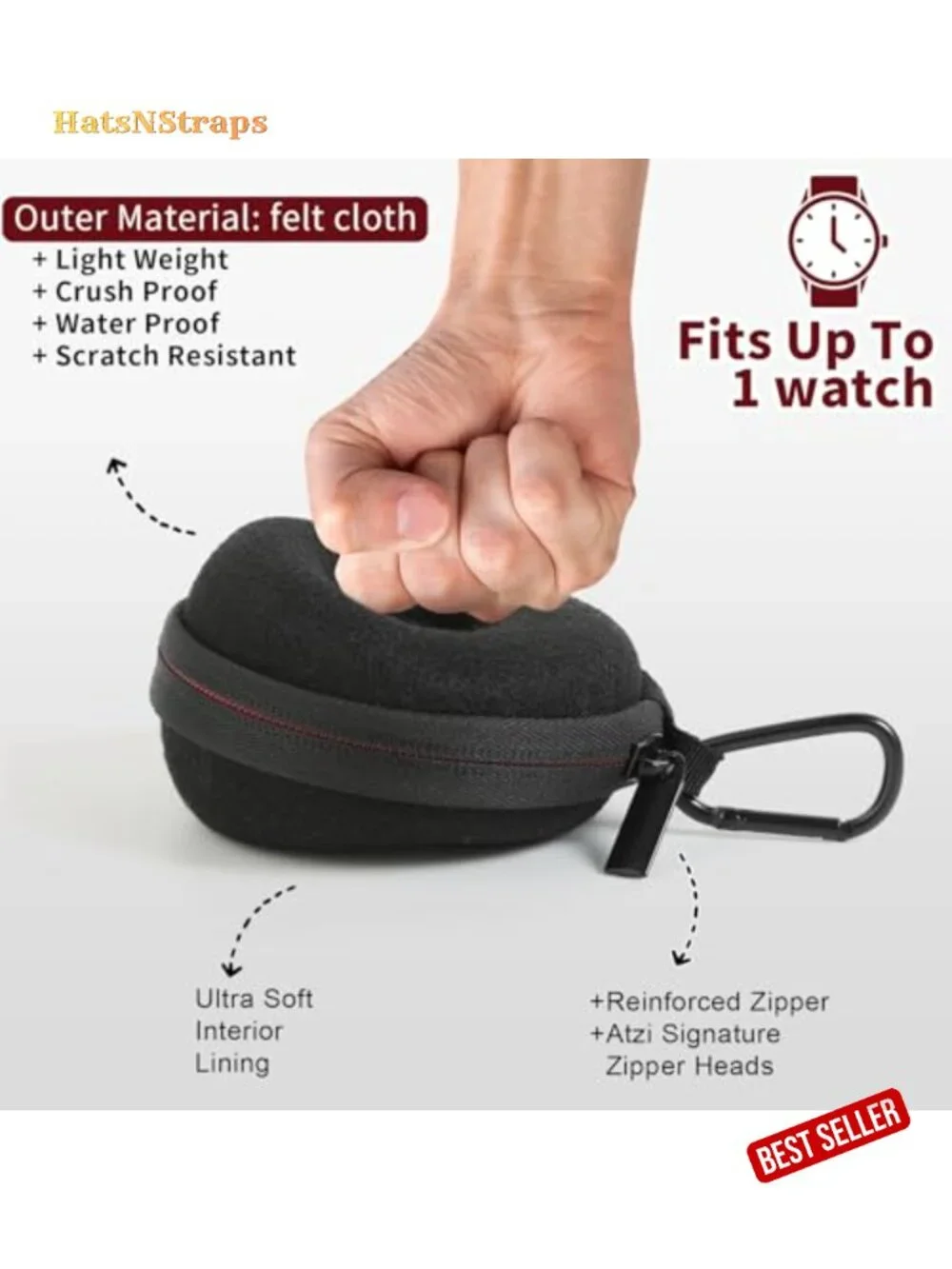 Single Watch Travel Case Felt Zipper Watch Organizer